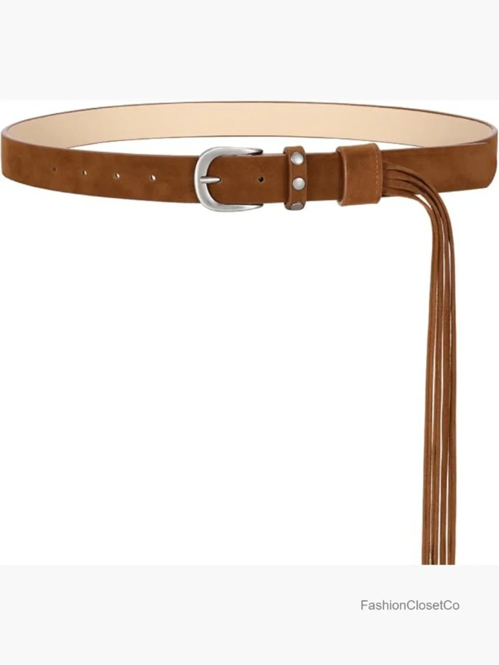 Faux Suede Western Belt with Tassel & Silver Buckle for Women